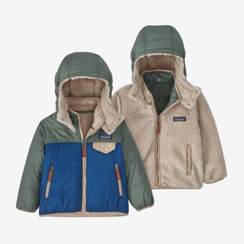 💙👦🏻 Patagonia Reversible Tribbles Hooded Jacket - Toddler Boys' size 4T💙